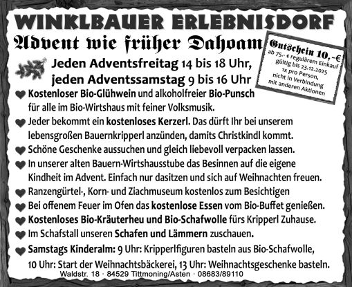 Advent wie früher dahoam, © Erlebnisdorf Winklbauer