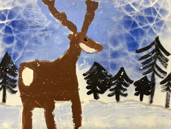 Malbeispiel Hirsch in der Winterlandschaft, &copy; Atelier ARTESANA